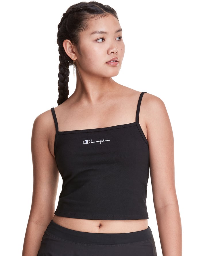 Champion Womens T-Shirt NZ - Cropped Cami Black ( 7438-ZLAUS )